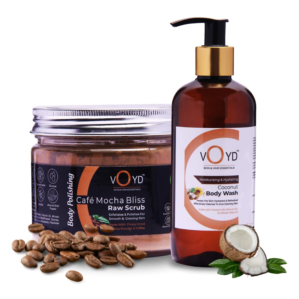 VOYD Coffee Body Scrub & Coconut Body Wash Combo | Exfoliating & Hydrating Skincare Duo for Smooth, Radiant Skin | Deep Cleansing & Moisturizing Formula | Perfect Body Care Set for All Skin Types | Free from Paraben, Sulfate & Silicone | Pack of 2 (150g & 300ml)-image-43