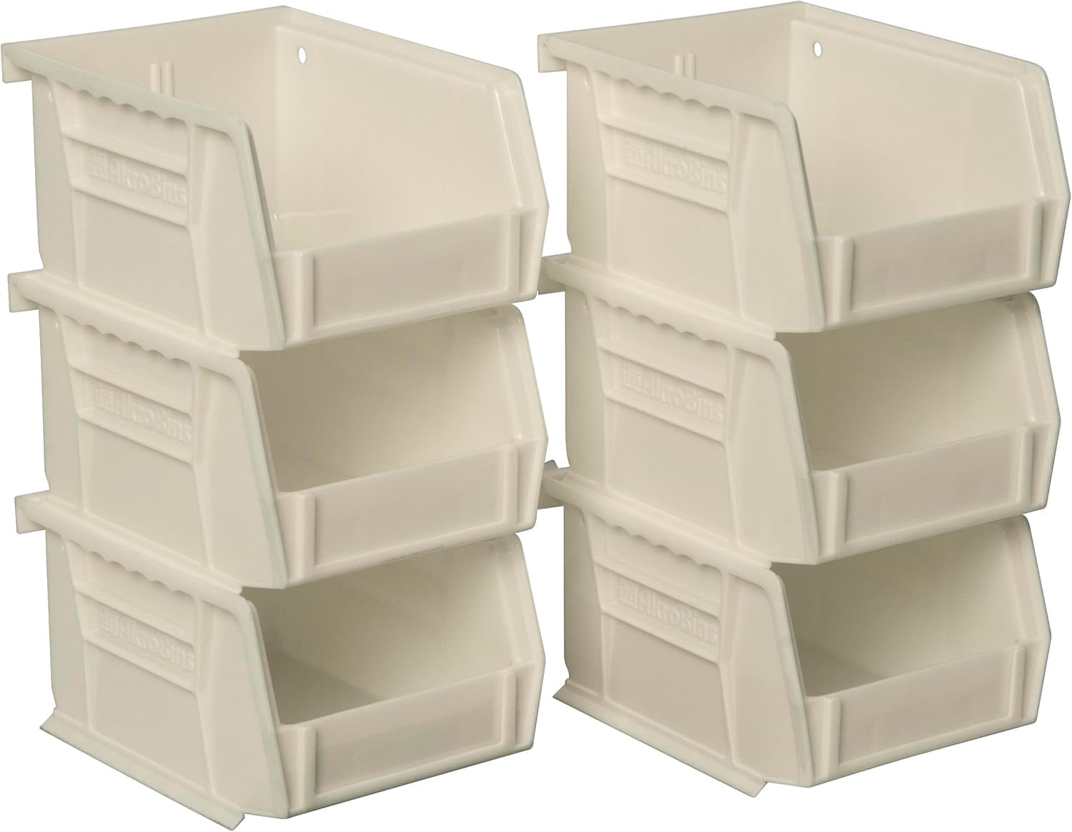 30210 AkroBins Plastic Storage Bins, Space-Saving Stackable Bins for Garage, Pantry, Craft Organization, 5-Inch x 4-Inch x 3-Inch, Stone, 6-Pack