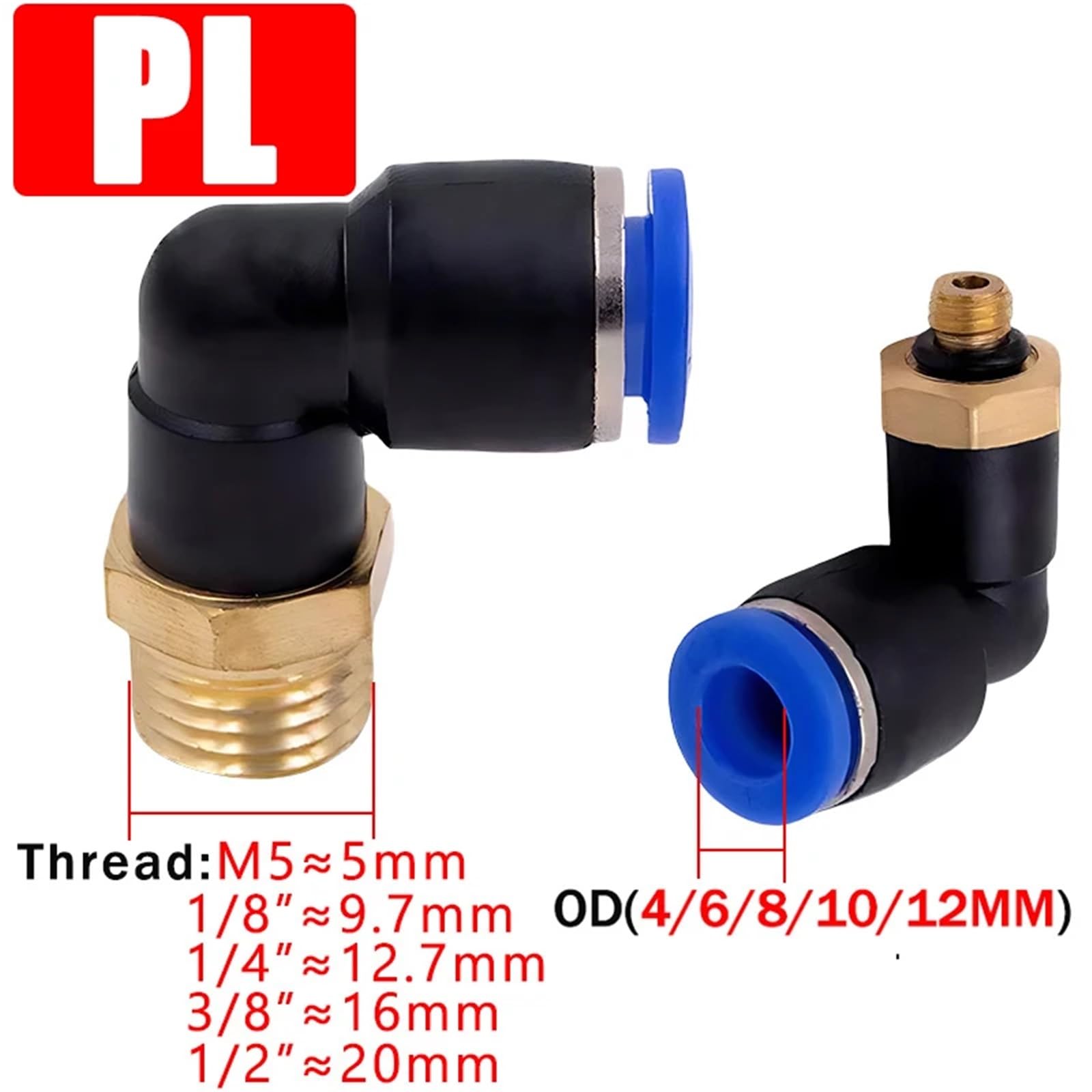 500 connettori pneumatici per aria PL 4/6/8/1012 mm filettatura 1/8 1/4 " 1 cm 0,5" trachea gomito raccordi per tubi flessibili raccordi rapidi (PL4-M5)