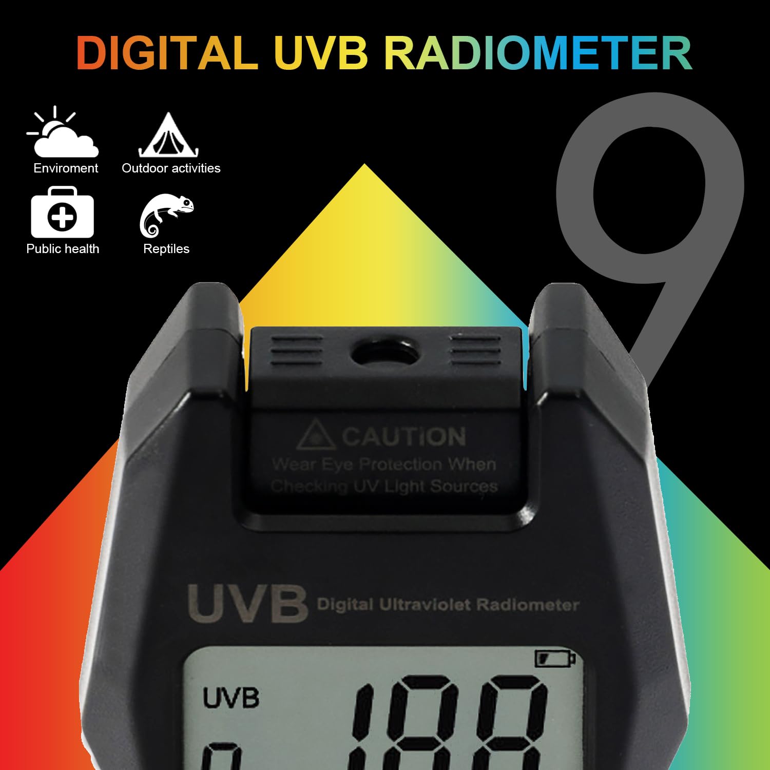 NANEEZOO Medidor de índice UVB para reptiles, radiómetro digital de mano para medir la luz UVB de reptiles en el hábitat del terrario