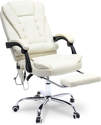 Miniatura 1 de Silla de oficina de masaje, silla ejecutiva ergonómica para computadora con reposapiés, silla de oficina ejecutiva de piel sintética con reposabrazo