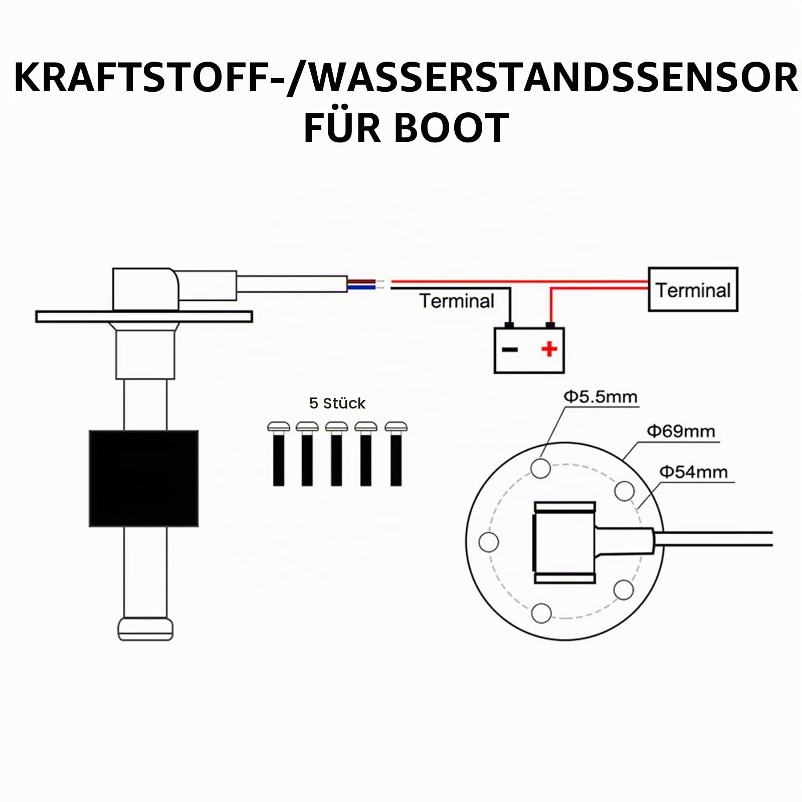Geloo Füllstandssensor, Edelstahl-Kraftstoffsendeeinheit Wasserstandsanzeige-Sensor Autokraftstoffwasserstandsensor für Kraftstoffwasseranzeige 0~190 Ohm (100MM)
