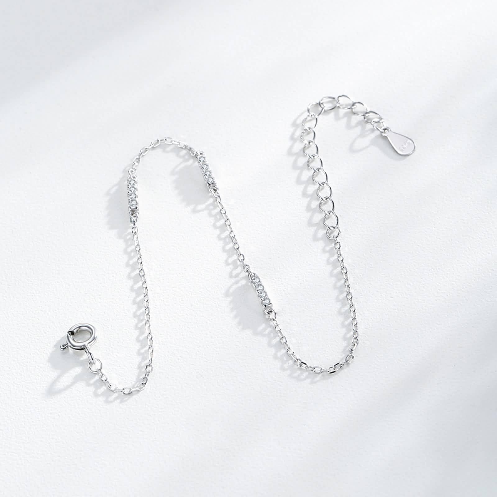 Donna Bracciali Catena Oro Bianco 9K / 14K / 18K, Catena con Diamante, Regolabile 16 CM + 5 CM, Bracciali Donna Argento
