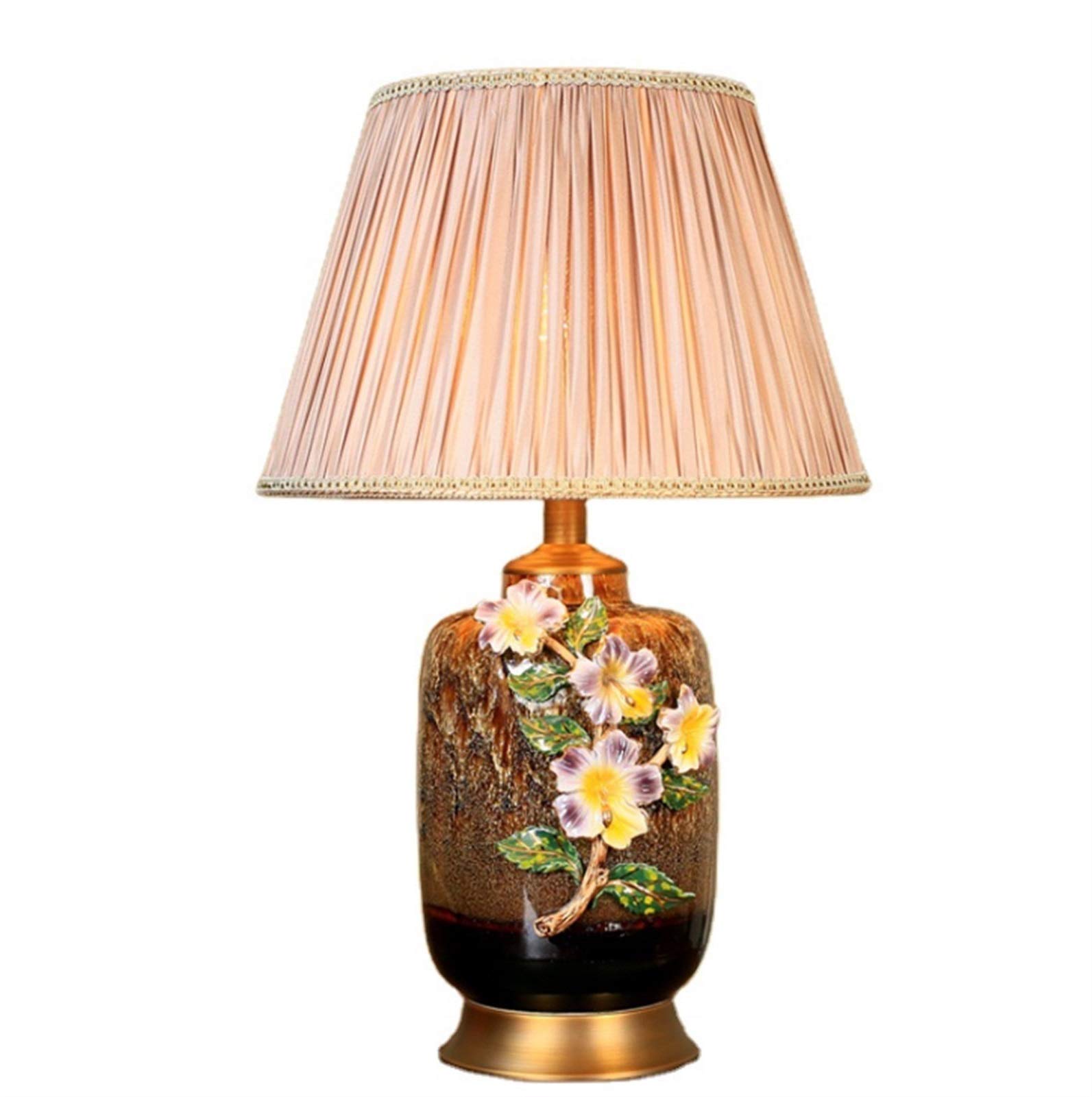 asdchZen Ceramic Desk Lamp, European Retro Enamel Table Lamp, New Chinese Style Bedroom Living Room Bedside Study Lamp