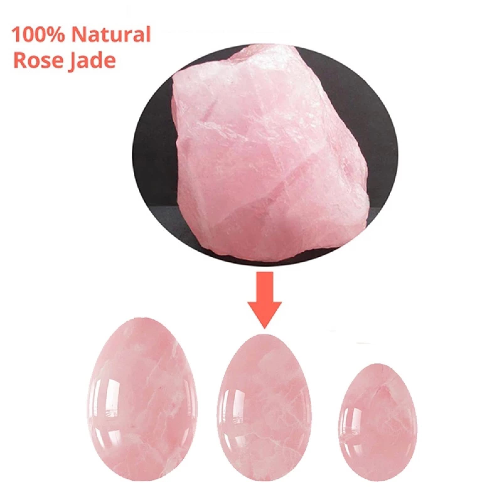 Natürliche Rosenquarz Yoni Ei Set Jade Ei Vaginalmuskelstraffung Kegel Übung Kristall Yoni Zauberstab Damenhygiene Massagestein, gebohrtes Ei mit Box