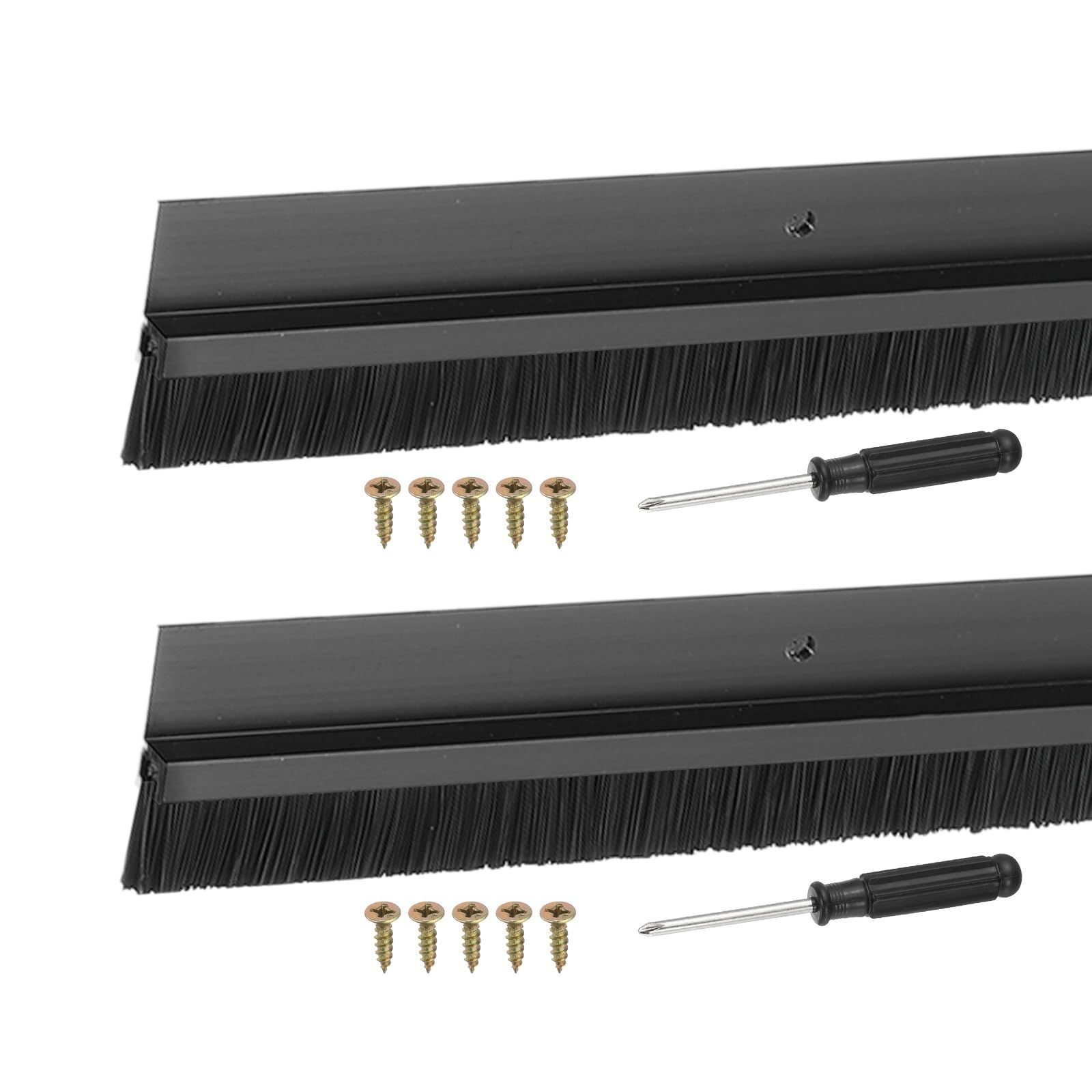 YELARXI Door Sweep Aluminum Alloy Brush Sweeps, 20mm Black PP Brush 1000 x 45mm Fit for Gaps of Door Bottom - H-Shape Holder (2 Pcs, Black)