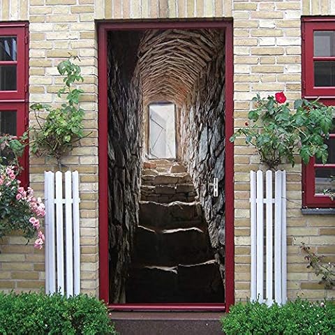 Teqoasiy Architecture Door Stickers for Interior Doors 36inch x 79inch Stone Wall Stairs 3D Door Stickers DIY Door murals Self-Adhesive Door Stickers Decorative Door Stickers Decor Door Mural DIY Wal Cover