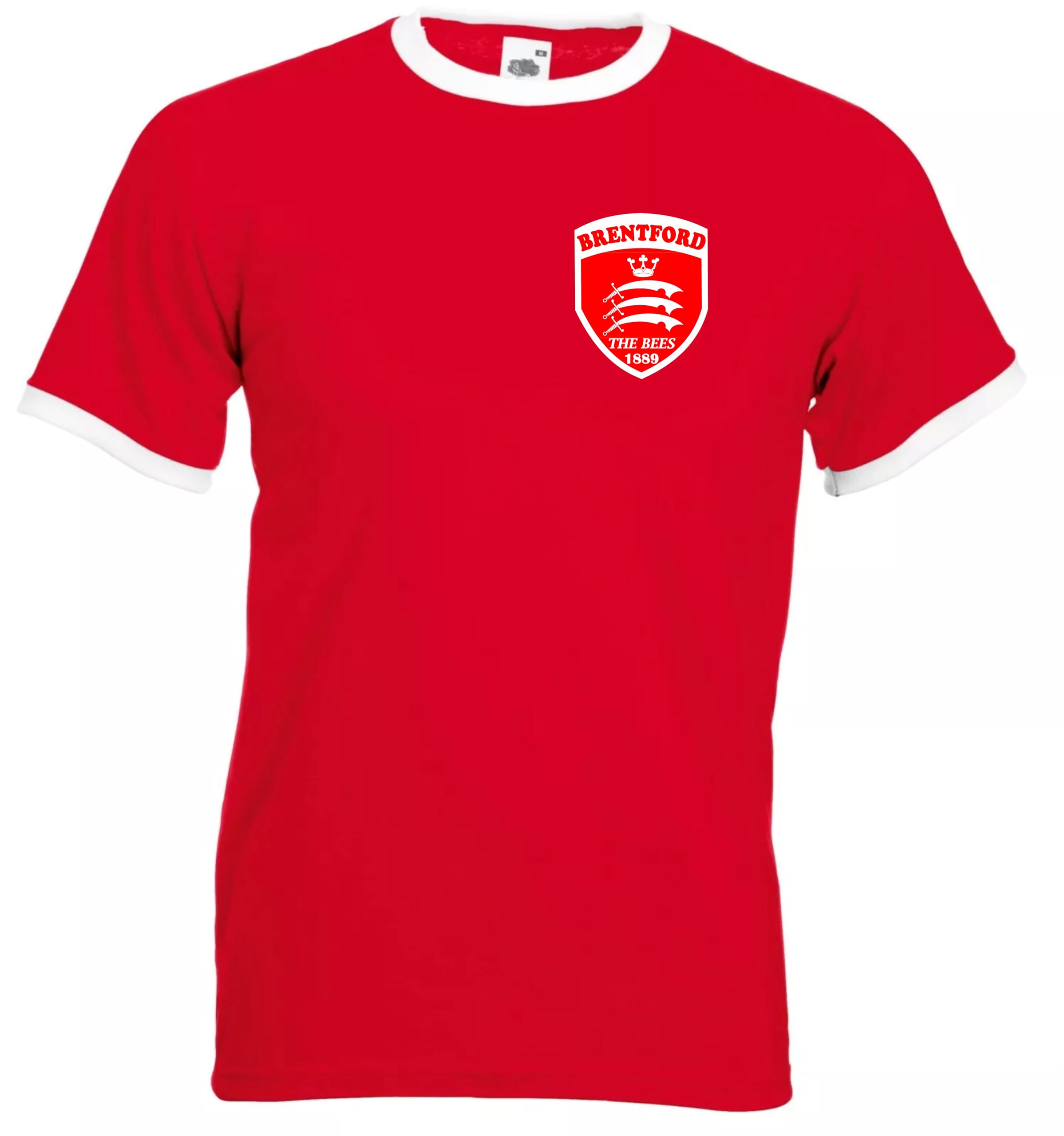 Invicta Screen Printers Brentford Football 1889 The Bees Middlesex Retro Soccer T-Shirt Adult Unisex (UK, Alpha, L, Regular, Regular, red)