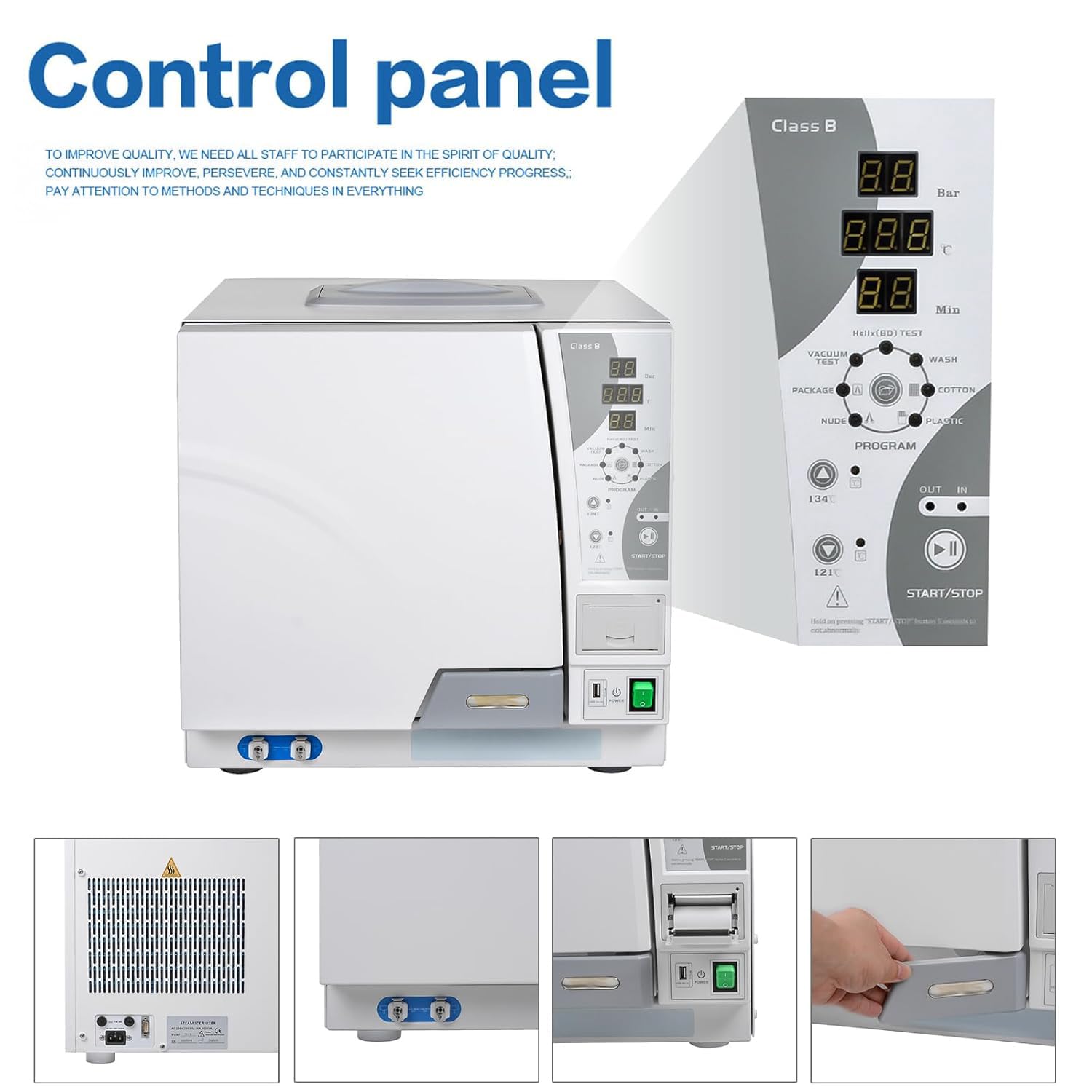 BONEW-Oral Class B Autoklave 18L/23L Dampfsterilisator, vollautomatische Trocknungsfunktion, Temperatur der Sterilisation um 3 Mal einstellbar, Vor-Vakuum mit Wassertank, Drucker, USB-Anschlüsse (18L) | Autoklaven