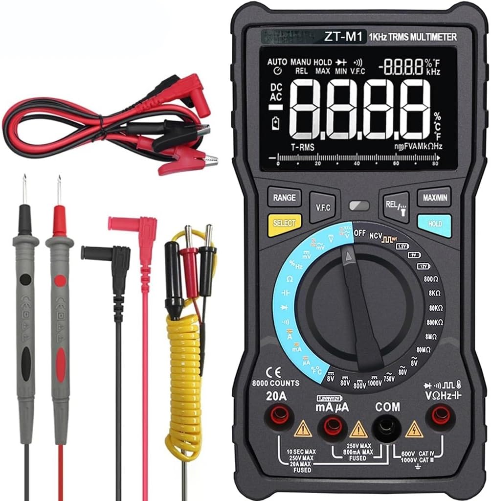Profesional Digital Multimeter Auto/Manual 8000 DC/AC 20A Current Voltage Capacitance VFC Ohm Battery Tester