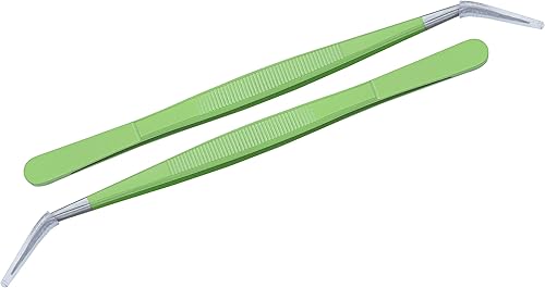 Miniatura 5 de HADIZ Juego de dos piezas de pinzas de jardín de acero inoxidable con pinzas de punta curvada para jardinería de cactus y suculentas (curvas)