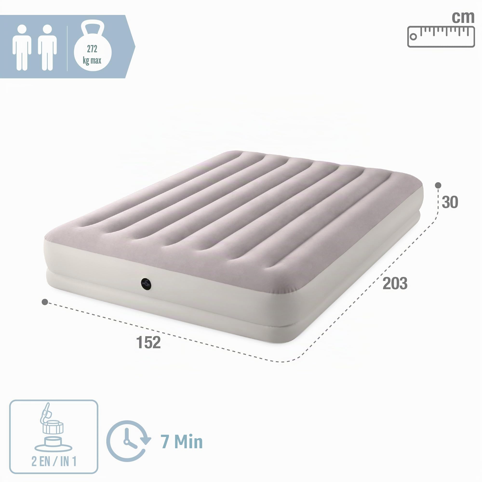 Intex 64179 - Luftmatratze Doppelbett Dura-Beam Prestige Mid-Rise, Aufblasbare Matratze mit Ventil, Geeignet für 2 Person, PVC, Mehrfarbig, 152x203x30 cm