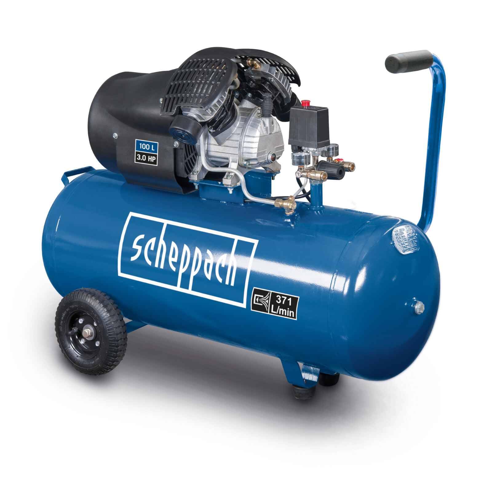 Scheppach Compresseur d’air HC120DC – 230V – 2200 W/3,0 PS – 10 bar – Compresseur 100L – Débit d’aspiration 371L/min – Double cylindre (Avec 14 accessoires inclus)