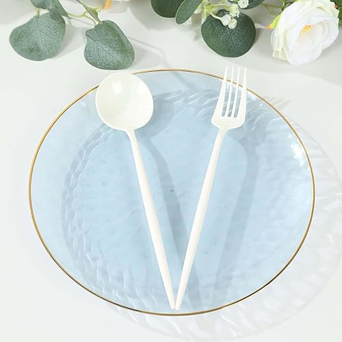 Miniatura 77 de Efavormart - Paquete de 10 platos redondos de plástico martillado transparente de 9 pulgadas para aperitivos de postres con borde dorado, plato