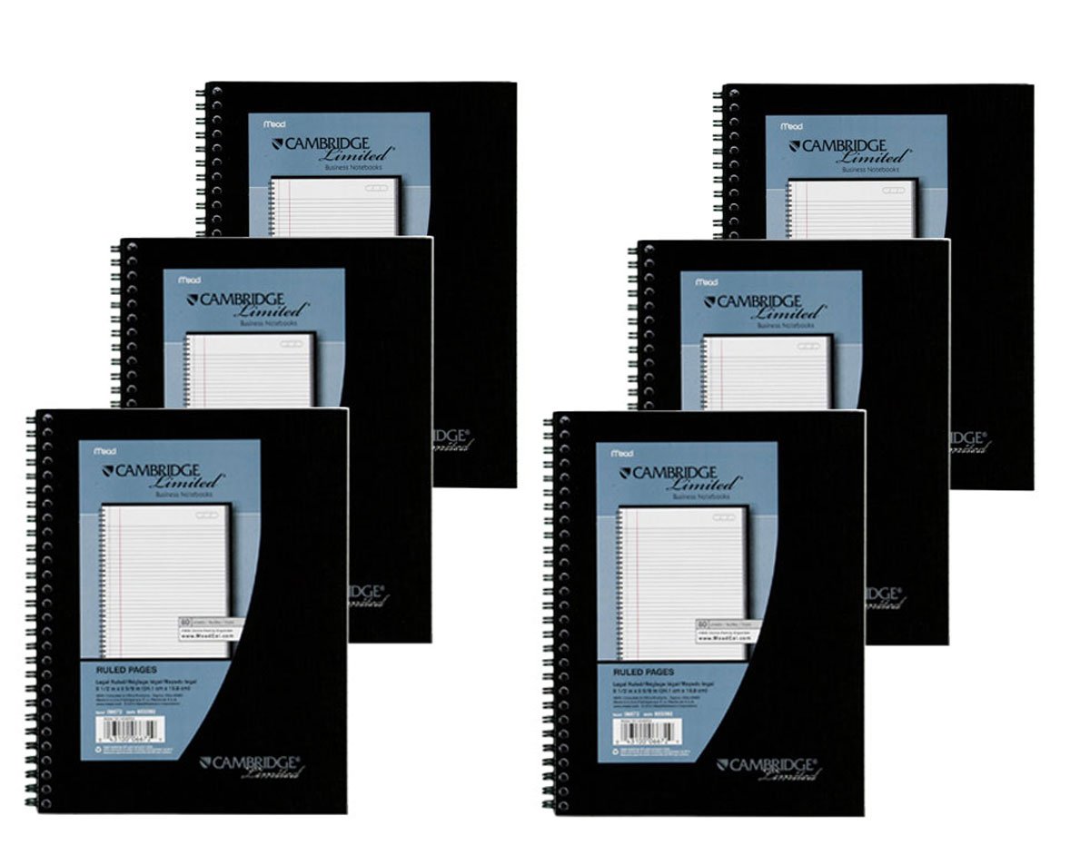 Mead Cambridge Wirebound Business Notebook, Legal Rule, 6 5/8 x 9 1/2 Inches, 1 Subject, White, 80 Sheets per Pad (06672) Pack Of 6