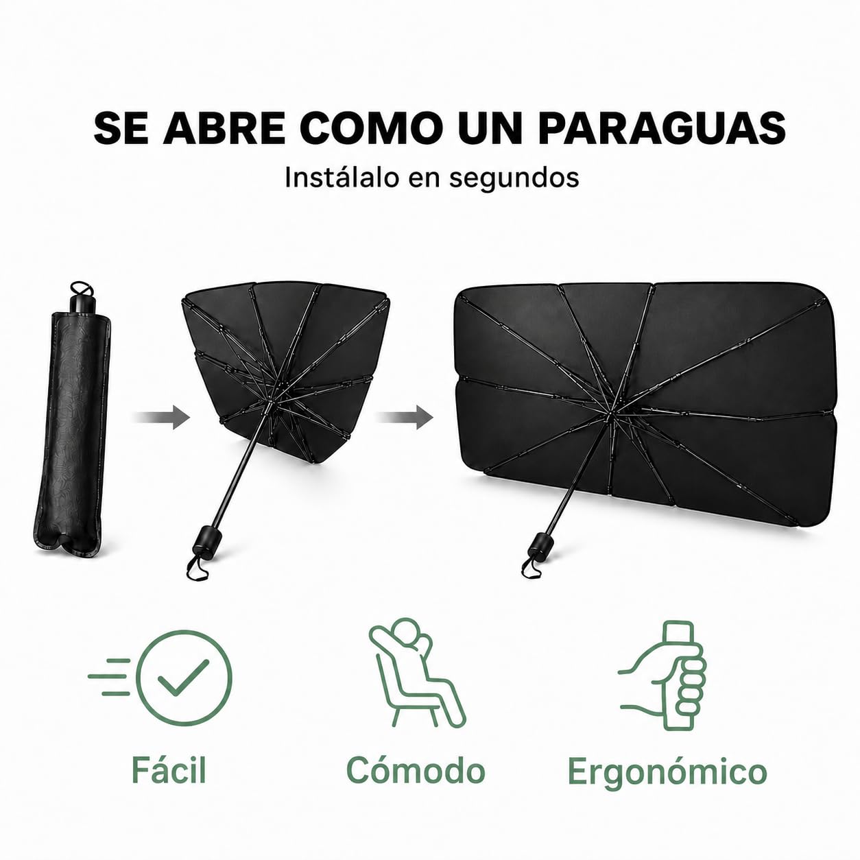 AlfaHome - Parasol Coche Delantero Paraguas Plegable con Funda – (140x80 cm) - Protección UV, Reduce el Calor Interior en Minutos, Parasol Coche Paraguas