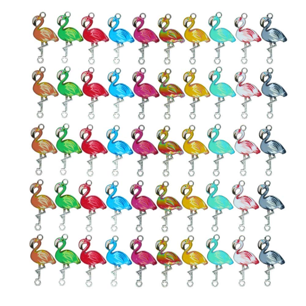 MANLOUFUSHI 20Pcs Colorful Plated Enamel Flamingos Charms Pendant for DIY Craft Jewelry Making Accessory Necklace Keychain Bracelets Making
