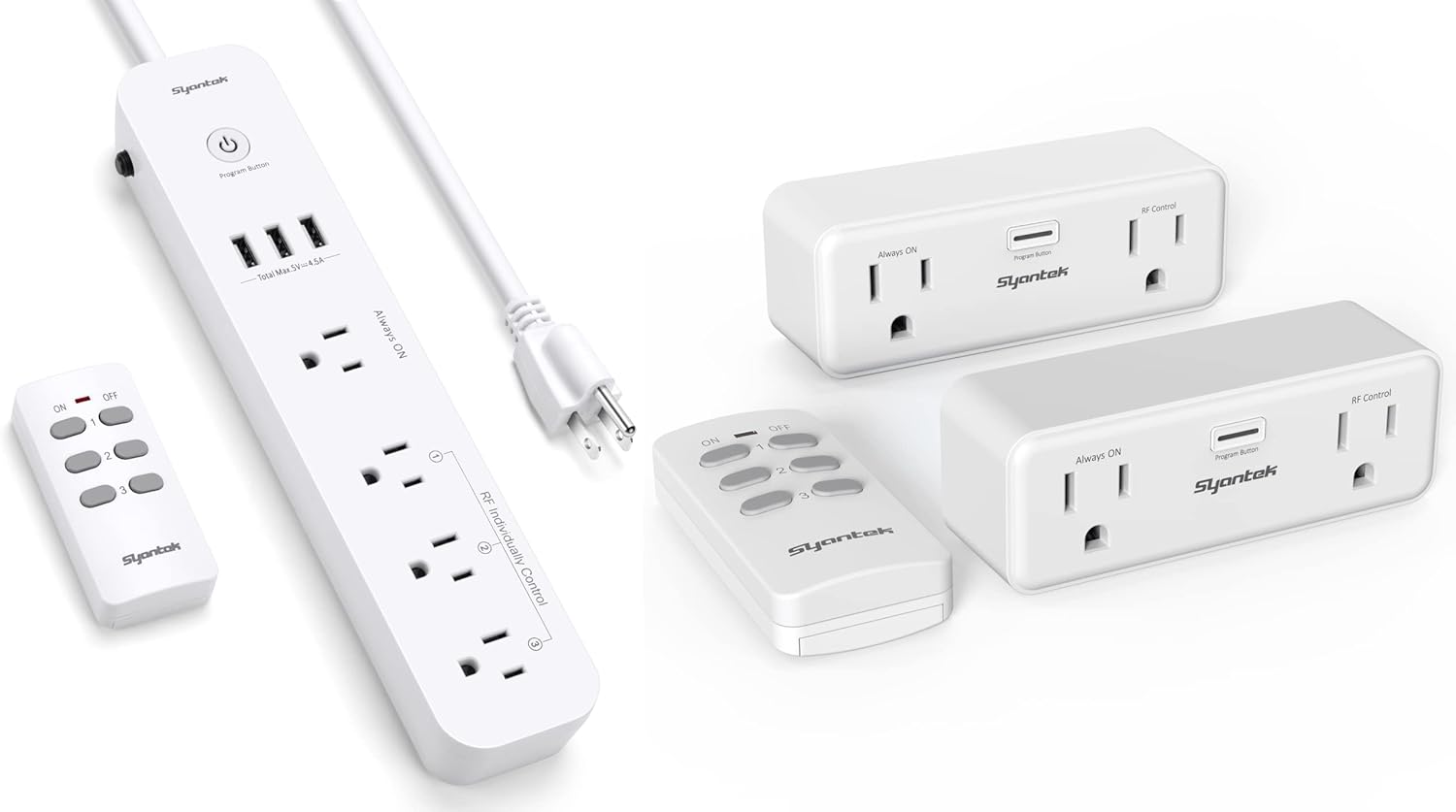 Syantek Remote Control Power Strip with 3 USB Ports, 3 RF