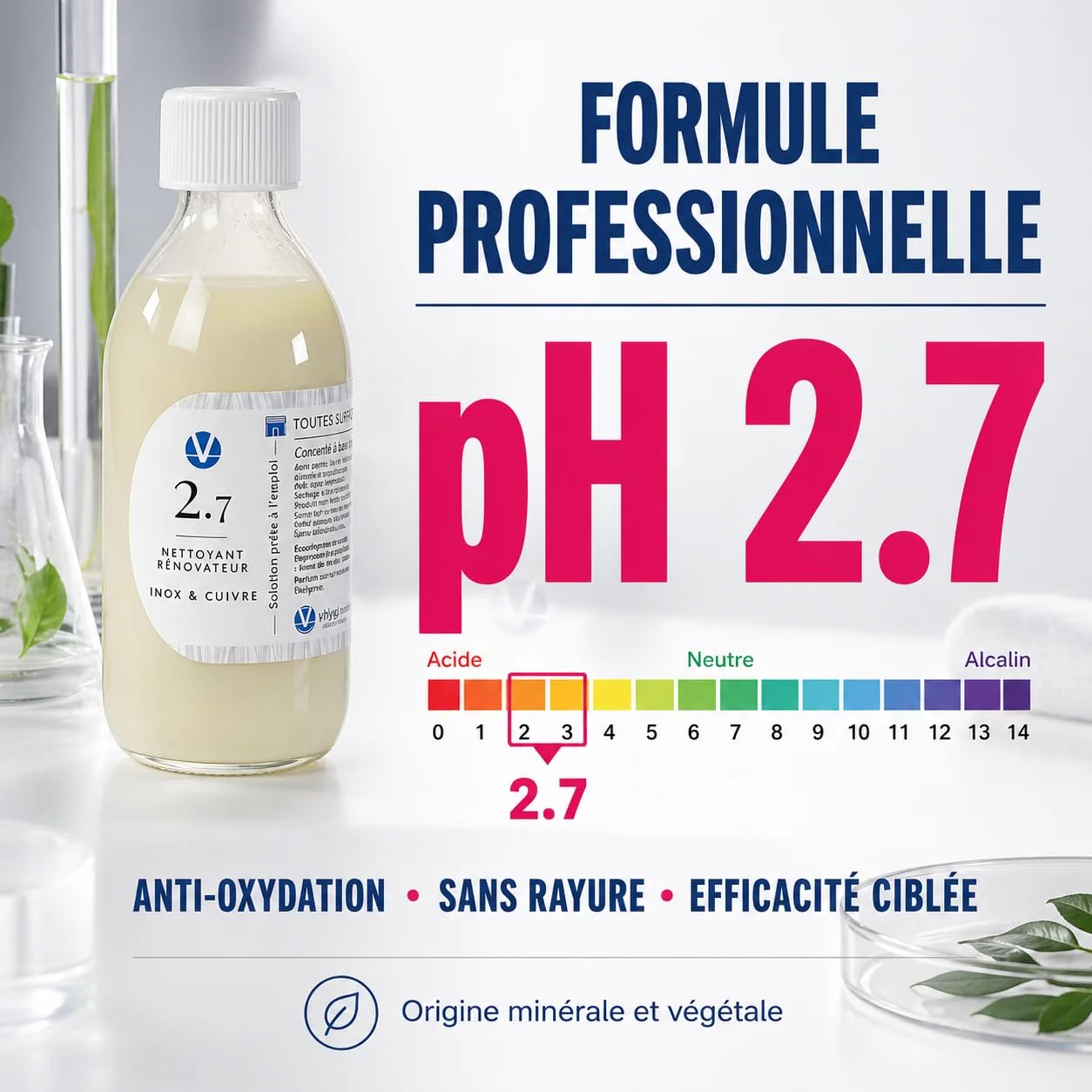 N°2.7 Rénovateur Inox Cuivre Concentré – 50 Utilisations Évier Cuisine | 0,58€/entretien, 1 à 2 ans d'utilisation, sans CMR ni perturbateurs endocriniens, sain pour animaux, fabriqué en France