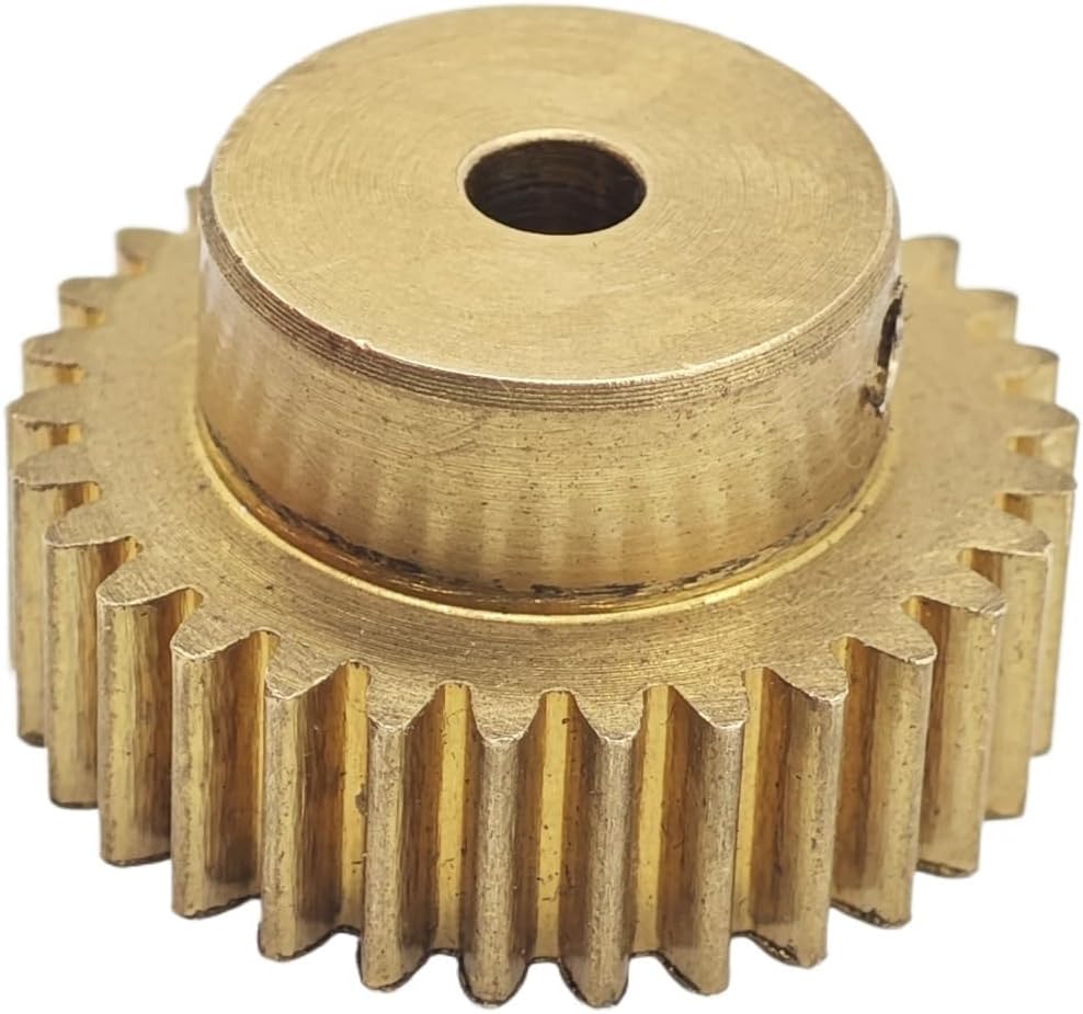 Gear Pinion, Engine,0.6M 94T Brass Spur 5mm Teeth Thickness Straight Tooth Transmission Cylindrical with Step Shaft Hardware(3.17mm bore)