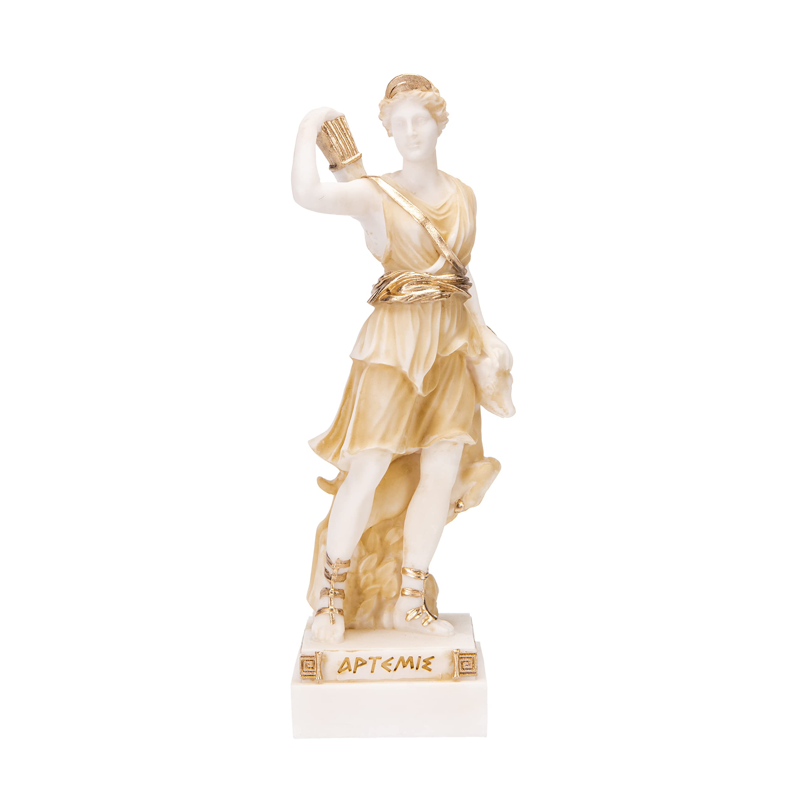BeautifulGreekStatues Goddess Artemis Diana Greek Statue Nature Moon Gold Tone Alabaster 8.66 Inches