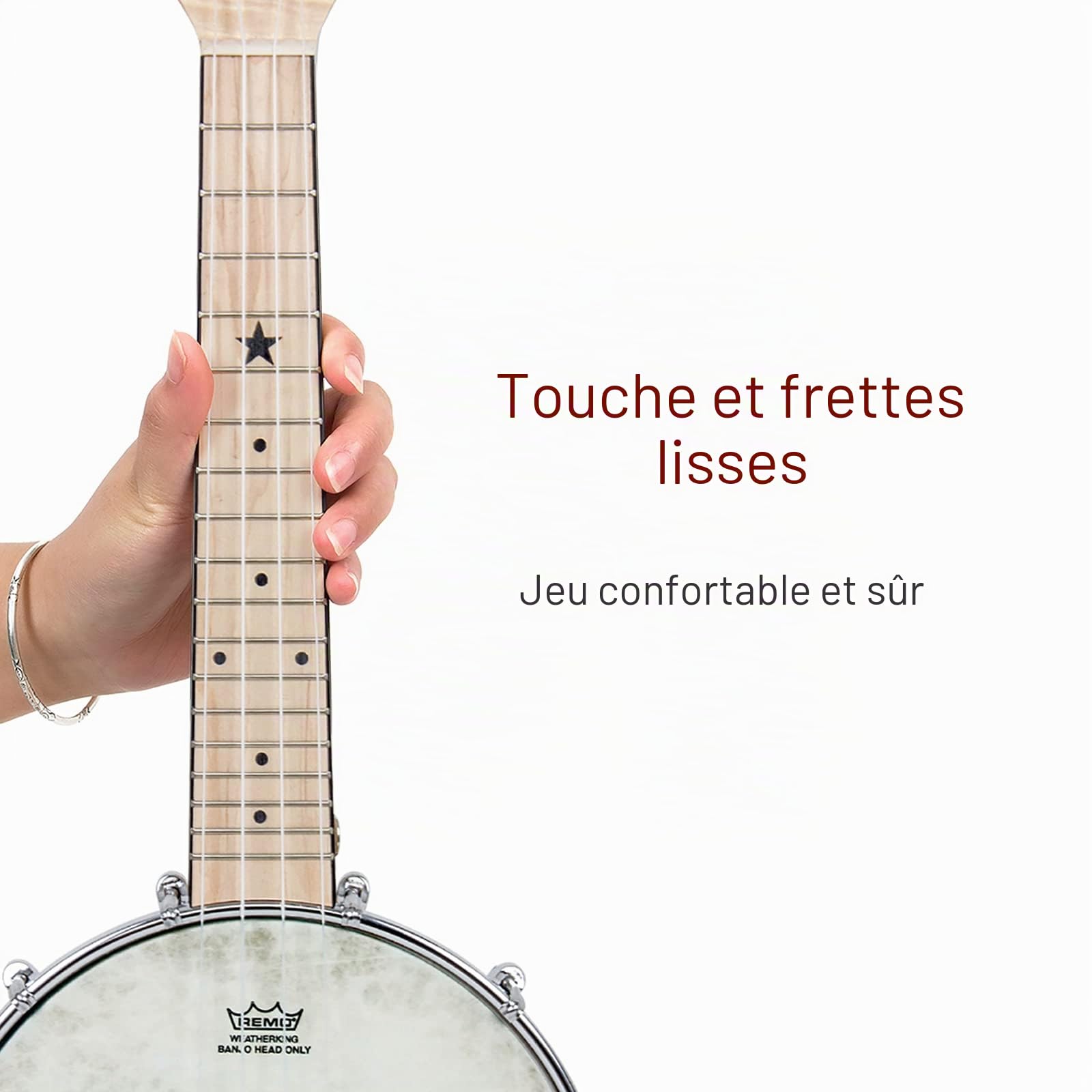 Aklot Banjolele,4 Saiten Banjo-Ukelele 23 Zoll Konzert Remo Trommelkopf, offener Rücken, Ahornkorpus 1:15, Advanced Tuner mit Zwei-Wege-Halsstab,Gigbag Tuner Saitengurt Plektren