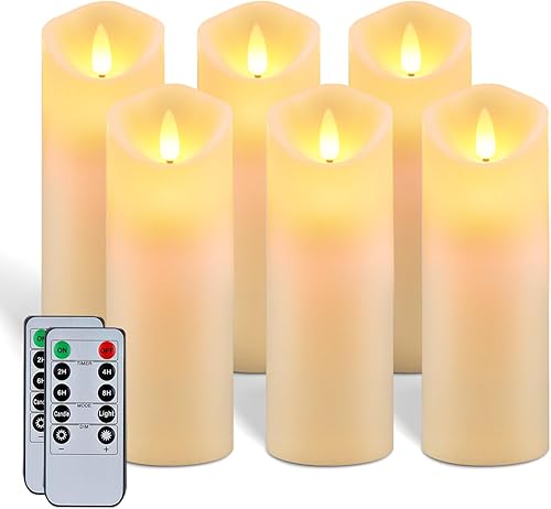 5plots Velas parpadeantes sin llama de 7 x 2.2 pulgadas, velas LED de pilar a pilas con temporizadores y control remoto, hechas de plástico