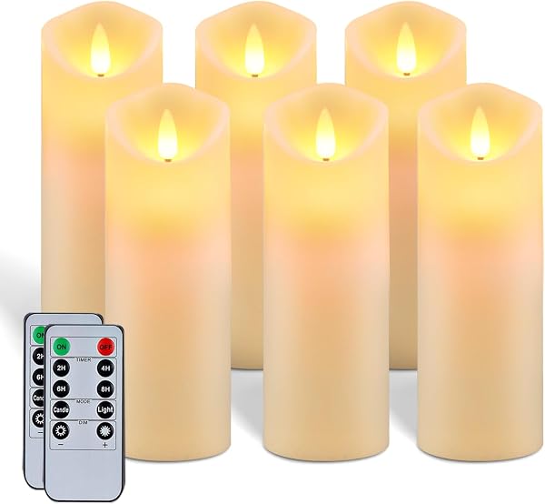 5plots Flickering Flameless Candles - Battery Operated Wax LED Candles - Amber Yellow Light with Remote and Timers Set o