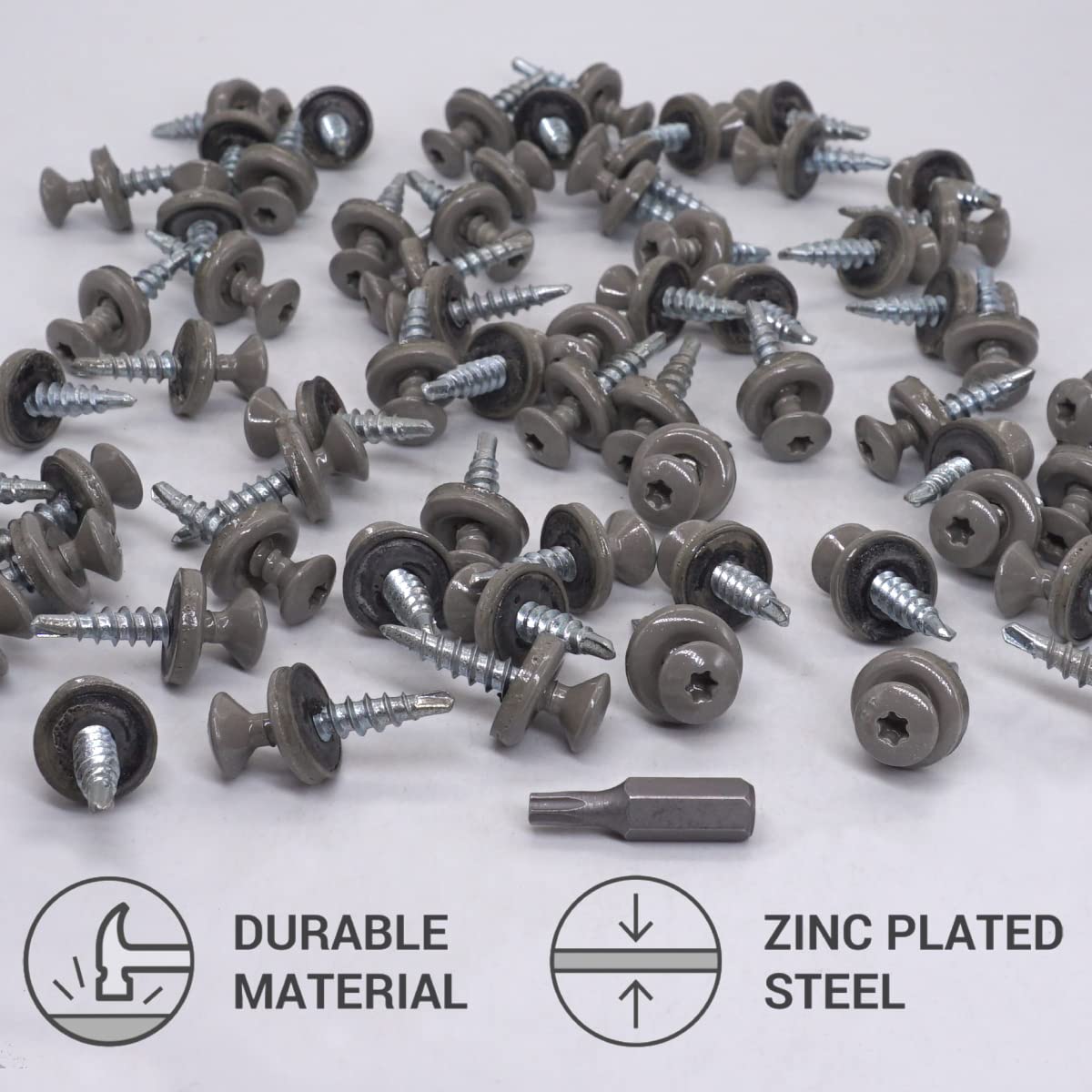 SKIR'CO (300 pcs) Roofing Screws, 4.8 x 28 mm Painted Self-Drilling Screws With EPDM Washers, Torx Head (Grey Aluminium RAL 9007) - Image 3