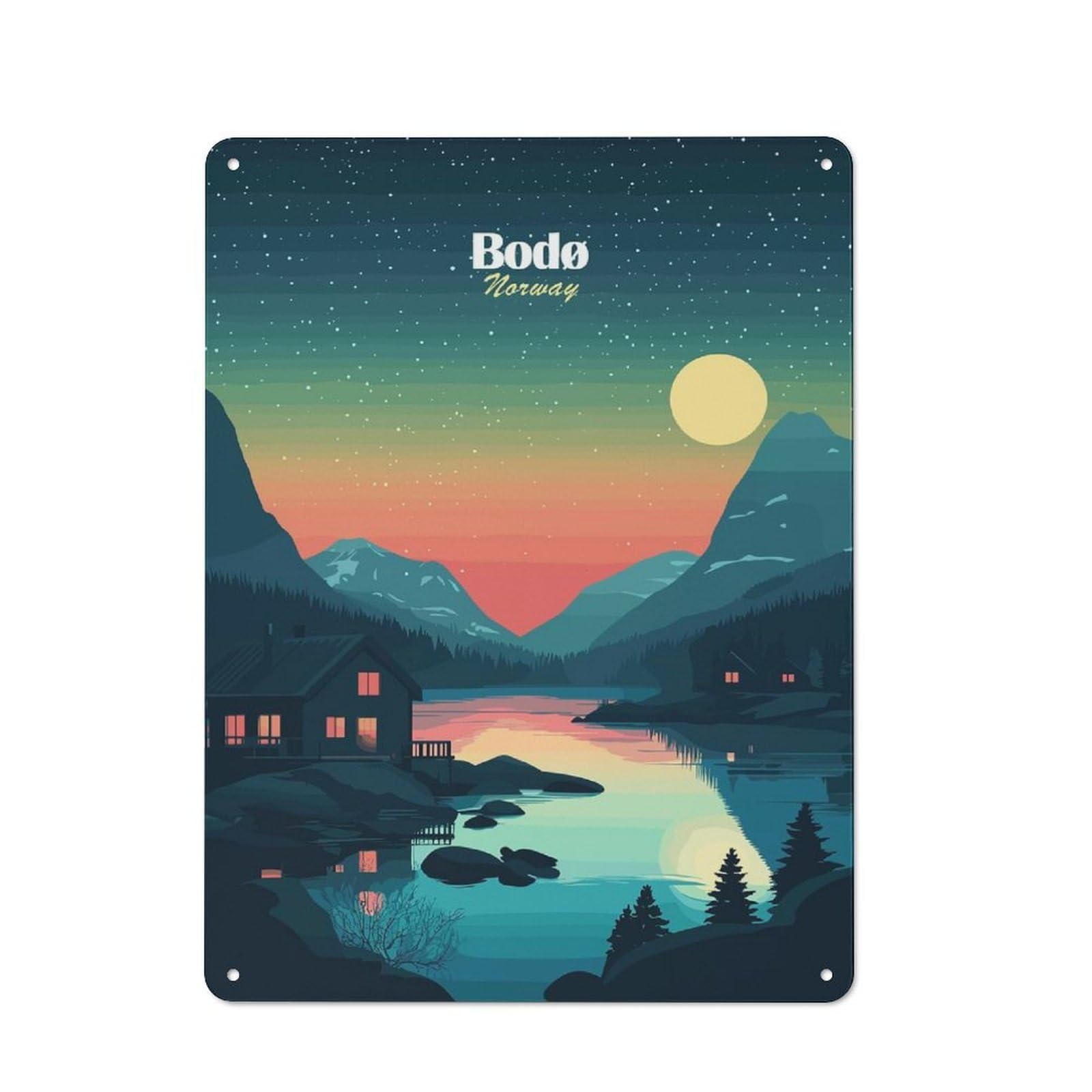 Junmoney Style-3 For Hobby Room Or Studio, Bodo Norway Landscape Retro Metal Sign 40X30cm, A Decorative Gift For A Newly Furnished Hobby Room And Studio