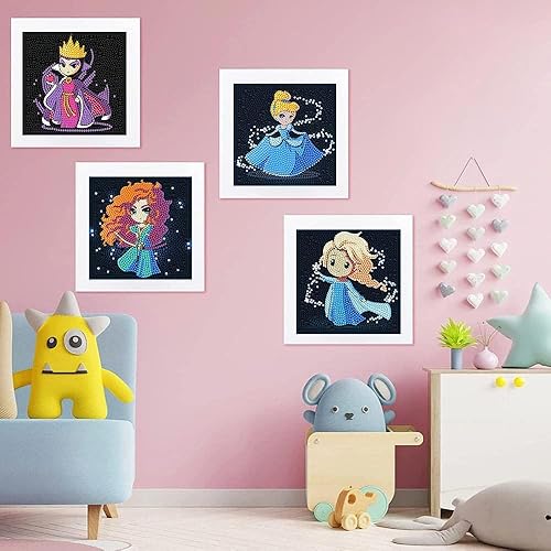 Miniatura 6 de LWZAYS 4 kits de arte de diamantes para niños, arte de gemas de diamante 5D de dibujos animados, kits de arte de diamantes y manualidades para niños