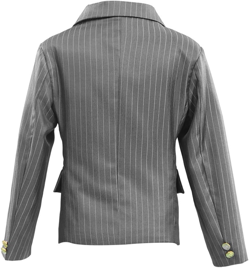 HBDesign Boys'2 Piece 2 Button Thick Stripe Slim Fit Casual Suite Gray