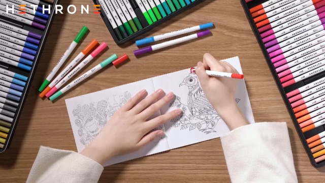 Brush Pen Hethrone 100 Colori Pennarelli Hethrone Doppia Punta 100 Colori - Brush Pen E Punta Fine 0.4mm Per Lettering E Arte Set Pennarelli Sicuri