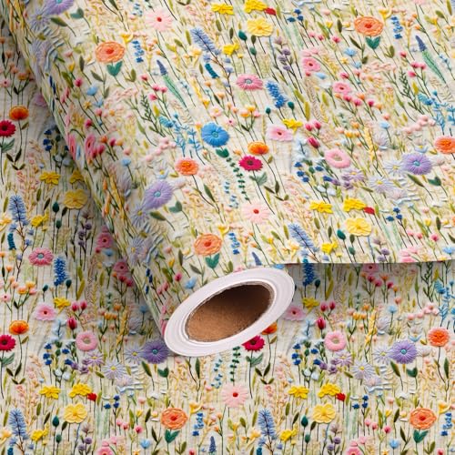 Vnaaem Wildflower Wrapping Paper Roll for Girls Women - Vintage F...