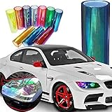LED LIGHT 12 by 48 inches Self Adhesive Shiny Chameleon Headlights Tail Lights Fog Lights Films,Film Sheet Sticker,Tint Vinyl Film (12 X 48 Bright Fluorescence Yellow)