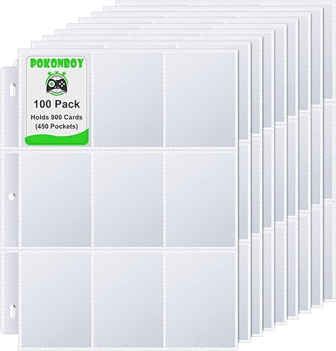 POKONBOY Paquete de 100 fundas para tarjetas de intercambio de 9 bolsillos, hojas de almacenamiento de tarjetas de intercambio para tarjetas de