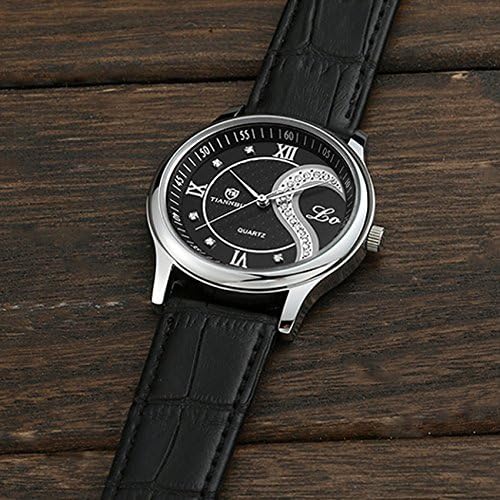 DREAMING Q&P Fq-102 Ultrathin Leather Romantic Pair Wrist Watches for Couple Men Women Set of 2 (Black), Black Leather - Image 4