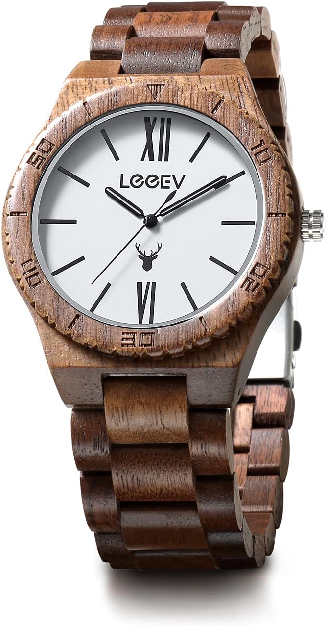 LeeEvWooden Wristwatch, Mens Wood Watch for Men Handcrafted Zebra Sandal Wood Vintage Wooden Watches Mens Gifts