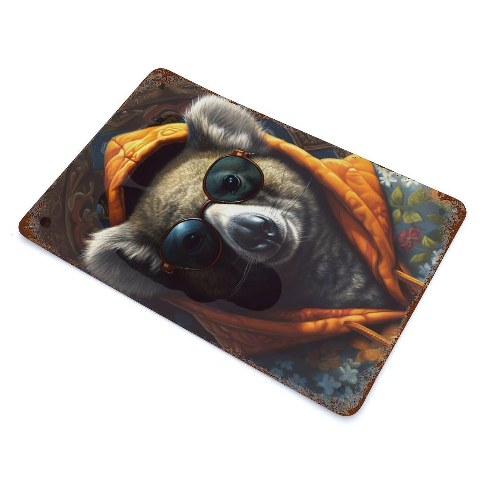 Rust Effect Koala with Sunglasses Rustic Tin Plaque 11.8"x7.9", Decorative Metal Wall Art for Farmhouse, Kitchen And Entryway Decor