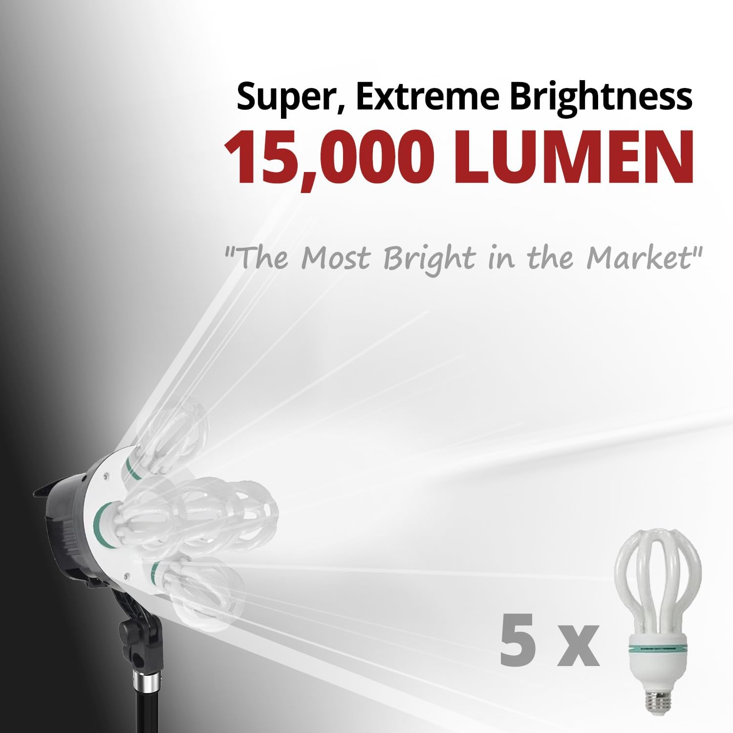 LimoStudio [3,000W Super Bright] 24 x 36 inch (W x H) Large Softbox with 15,000 Lumen / 5-Slot Bulb Socket Head Individual Control on Each Slot / 5 Pack 50W CFL Bulbs 5500K, Heavy Duty Stand, AGG2276