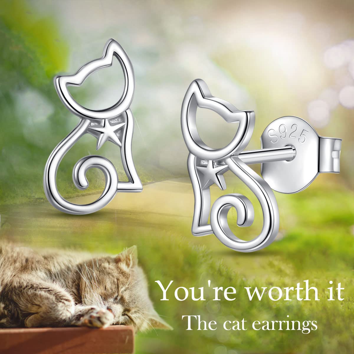 EUDORA Harmony Ball Orecchini a Lobo con Gatto in Argento Sterling da Donna, Orecchini a Cerchio con Gatto Carino Orecchini con Stella di David Orecchini con Fiocco di Neve Gioielli Regalo