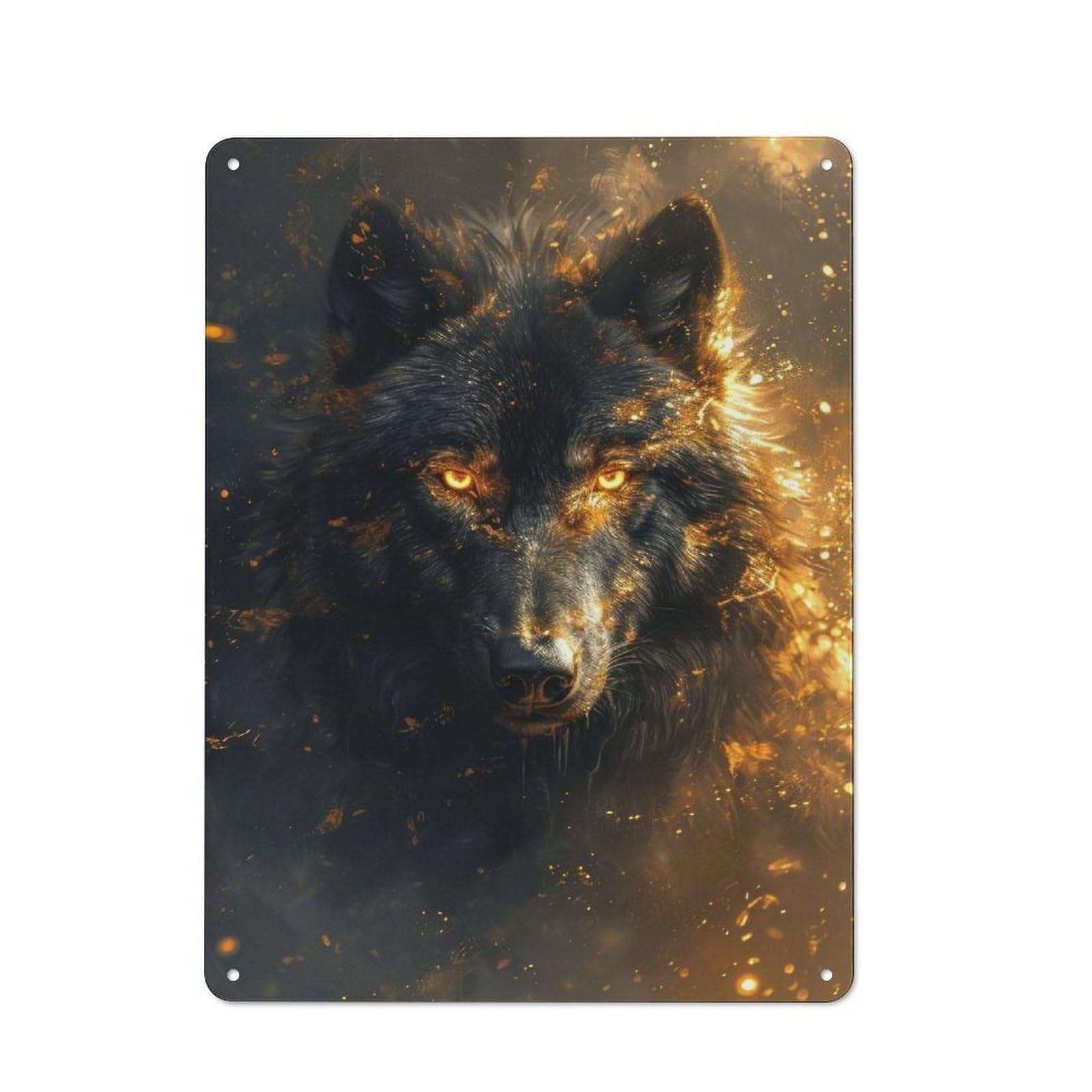 Nostalgic Black Wolf Head in Gold Metal Wall Sign 40x30cm, Bar Wall Plaque for Pub, Home Bar, Shed Or Man Cave