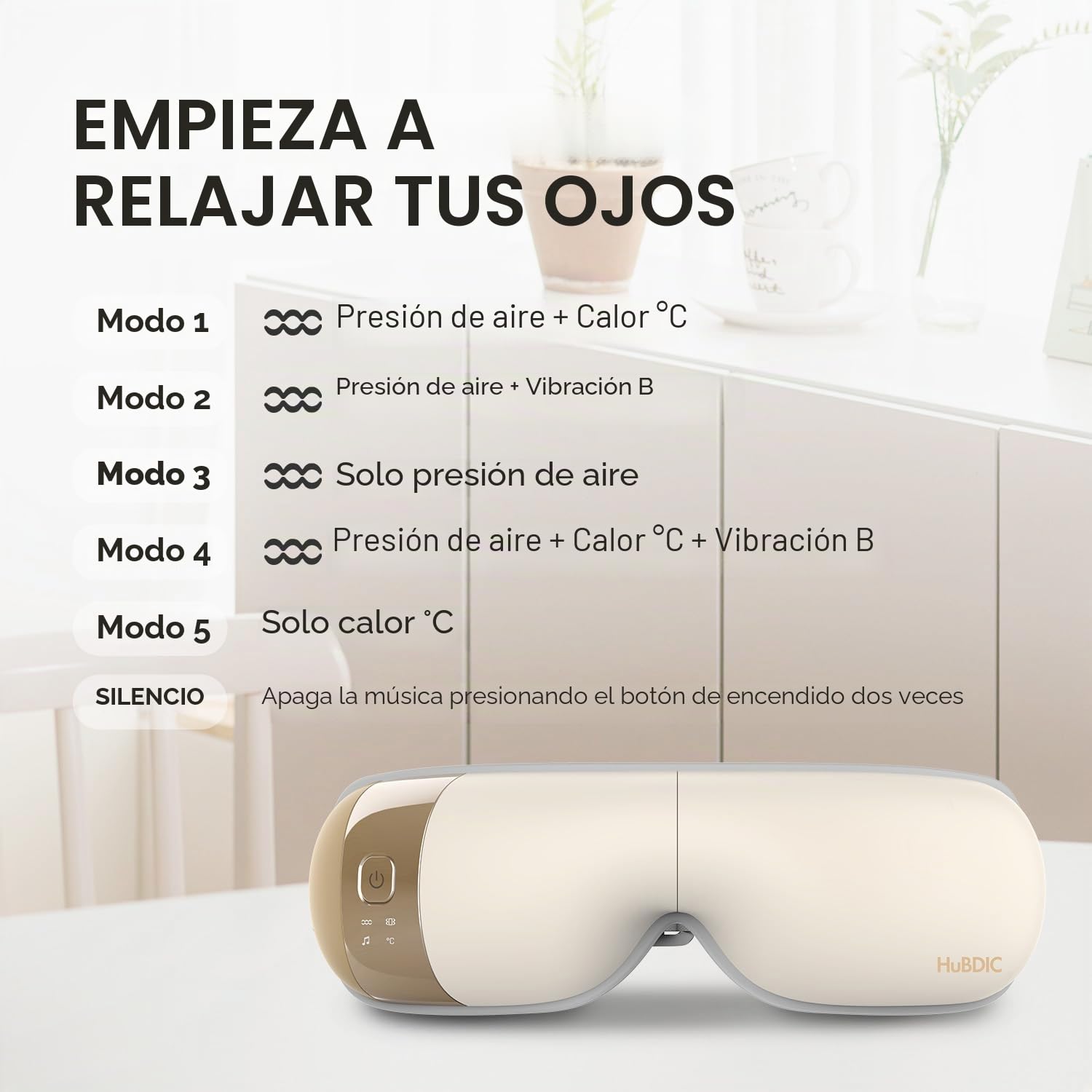 HubiCare Masajeador de ojos con calor, masajeador de vibración con música para migrañas, relaja y reduce la tensión ocular, círculos oscuros, bolsas de ojos, ojos secos, mejora el sueño (Marfil)