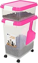 Taylor & Brown 3-Piece Airtight Pet Food Storage Container With Plastic Measuring Scoop Treats For Pet Dog Cat Animal Dry Food Dispenser With Casters, Pink