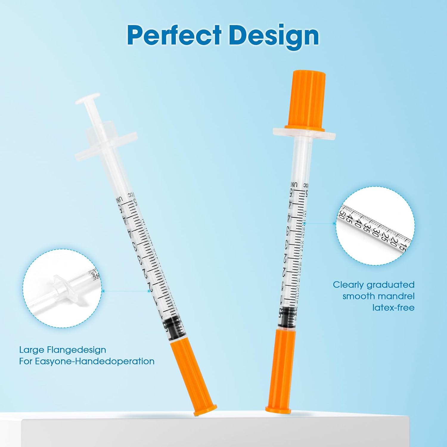 100Pack Lab Dispensing Transfer Liquid U-100-31 Ga, 0.5cc/mL Jeringas with 1/4" (6mm) Cap, Individually Wrapped