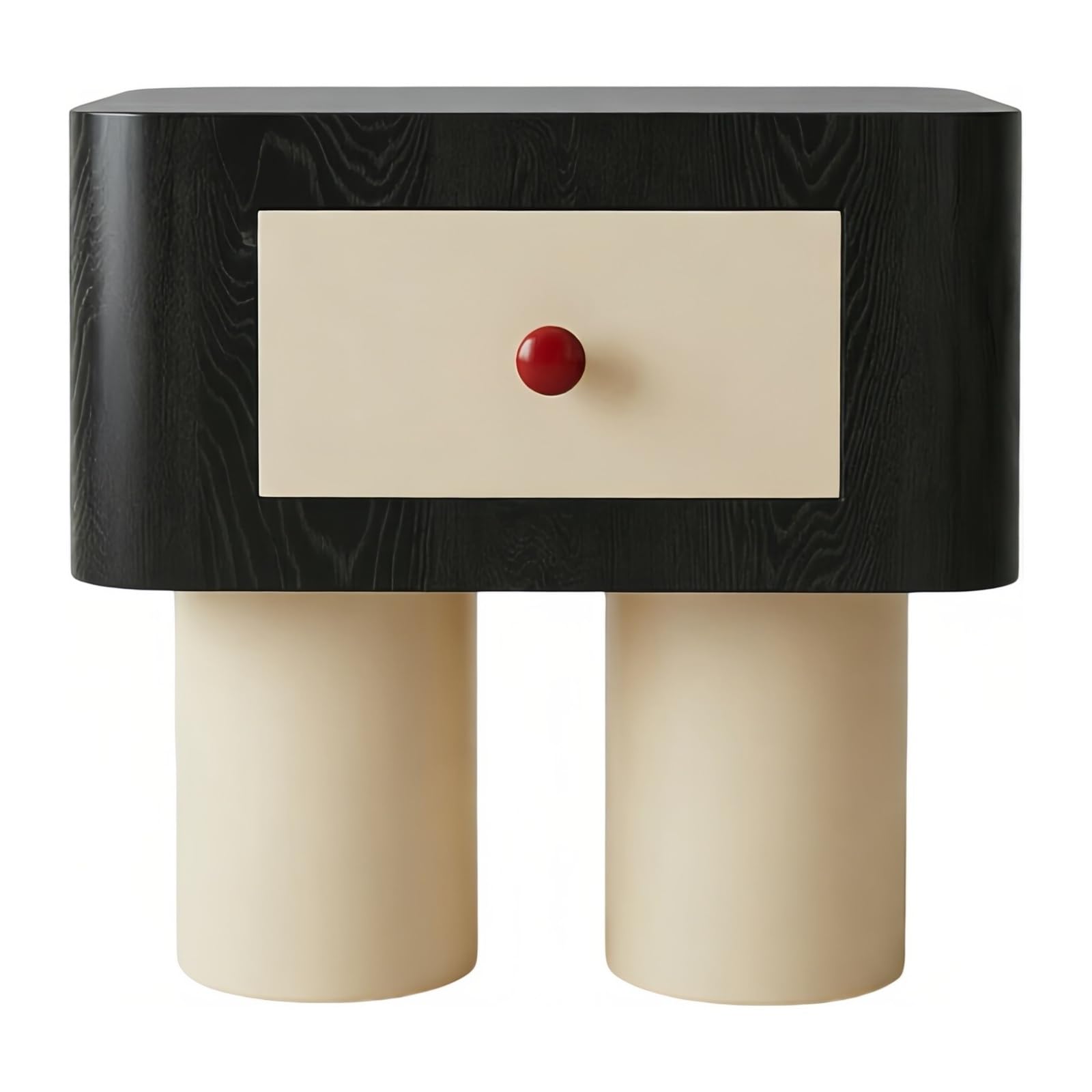 Comodini Comodino bicolore con un cassetto e doppie gambe di sostegno cilindriche for camera da letto(Nero)