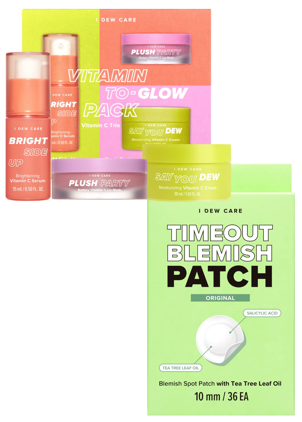 I DEW CARE Hydrocolloid Acne Pimple Patch - Timeout Blemish Original 36 Count 10mm Skincare Set - Vitamin
