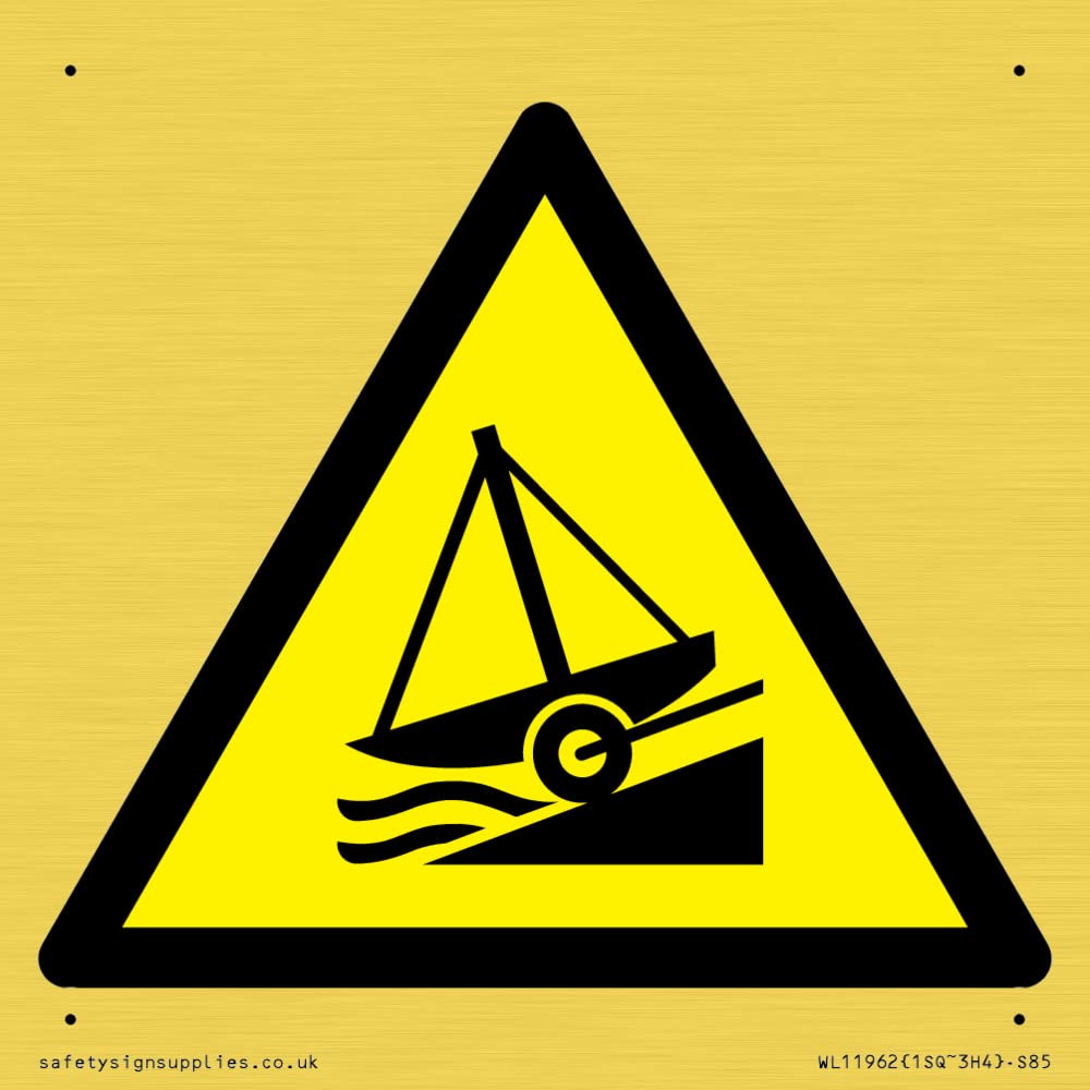 W044 Warning: Slipway Sign - 85x85mm - S85, Yellow/White