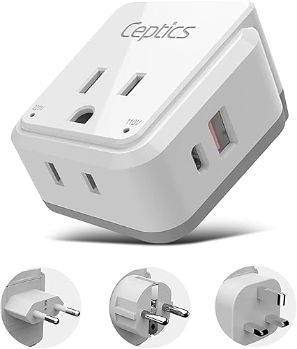 Ceptics Juego de adaptadores de viaje de enchufe europeo, PD y QC, USB dual seguro y USB-C - 2 enchufes de EE. UU. - Compacto - Uso en Alemania, Ceptics Juego de adaptadores de viaje de enchufe europeo, PD y QC, USB dual seguro y USB-C - 2 enchufes de EE. UU. - Compacto - Uso en Alemania,