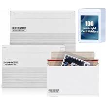 100 Pack Mailer Trading Card Envelopes Includes 100 card protectors, 7" x 4.35" Card Shipping Envelopes, with Semi-Rigid Card Holders Designed For Mailing Toploaders Card Protector Supplies